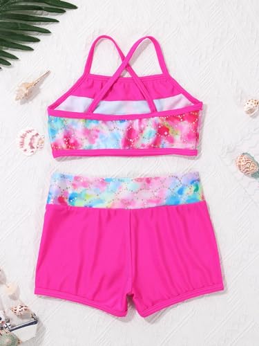 iiniim Kids Girls Two Piece Dance Sports Bra Crop Top with Shorts Gymmnastics Leotard Active Swimming Outfit Set Colorful Fish Scales 6 - Thumbnail 4