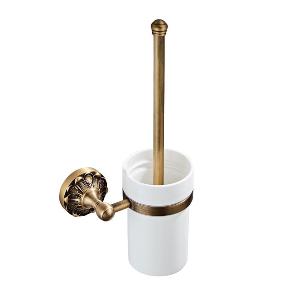 Haoxueli Toilet Brush Holder For Retro Decoration Users Antique Brass Wall Mounted Bathroom Hardware Set Towel Rack Tissue Holder Hook And Cup For Neat Toiletries Storage(Toilet Brush Holder)