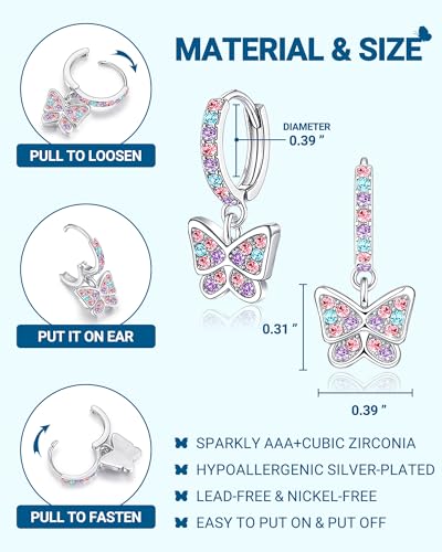 Image of Hypoallergenic Butterfly Hoop Earrings for Granddaughter /Daughter