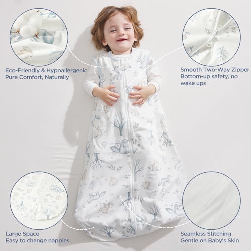 Image of Duomiaomiao Baby Sleep sack 1.0 Tog, 2 Pack Cotton Baby Sleeping Bag All Years Round, Wearable Blanket Unisex Toddler Newborn Sleep Bag 6-18 Months, Rabbit&Fox