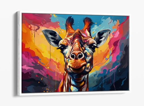 Impression sur toile fauvisme girafe cadre blanc 76x51 cm