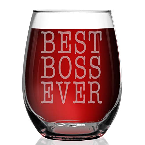 Shop4Ever Best Boss Ever Laser Engraved Stemless Wine Glass ~ Gift for Boss
