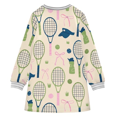 Tennis Bow Girls Dresses Long Sleeve Sweatshirt Dress for Girls Winter Toddler Casual A Line Dresses Size 2-8T2