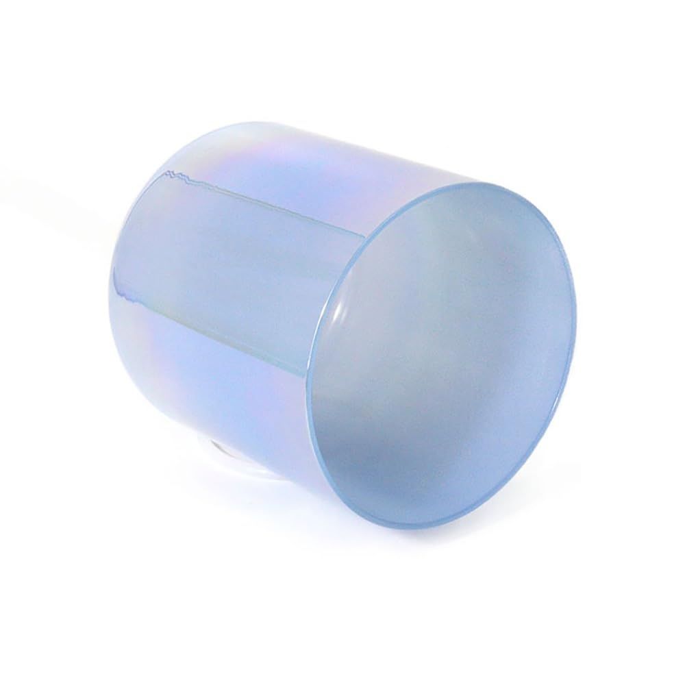 Cuenco de cristal transparente morado y azul, cuenco de luz cósmica, con golpeador de cuarzo y junta tórica para sonido de meditación de yoga (440 Hz, nota G de 6 pulgadas)