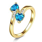 Yaresul Adjustable Blue Topaz Ring for Women Heart Promise Ring 14K Gold Plated December Birthstone Women Open Ring Stackables Statement