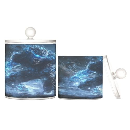Amooorous Blue Cool Fire Monsters - Tarros de almacenamiento de plástico transparente con tapa Pantry Essentials, contenedor de almacenamiento decorativo para hisopos de algodón, almohadillas de