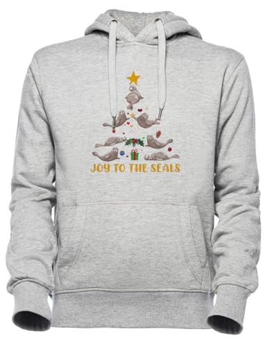 Hoodie gris de Noël Joy to The Seals pour des soirées d'hiver cocooning en famille