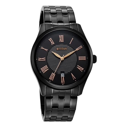 Image of Titan Neo Roman Analog with Black Dial Black Stainless Steel Strap Watch for Men - 10063NM01