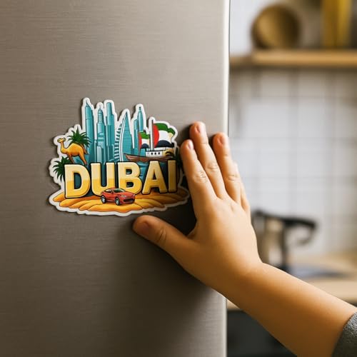 Image of Naxon Dubai Country Theme Souvenir Wooden Refrigerator Stylish Fridge Magnet - Fridge Decoration Magnet for Kitchen & Home Decor | Perfect Souvenir Gift | Size 3x3 Inches | Pack of 1