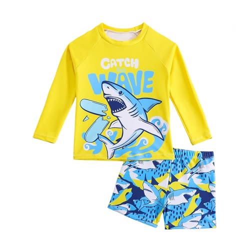 Toddler Swimsuit Boy 3 Piece Boys Swim Set Long Sleeve Swimming Shirt Trunks Rash Guard Bathing Suits Blue Sharks Sharks 7-8 Years 2XL