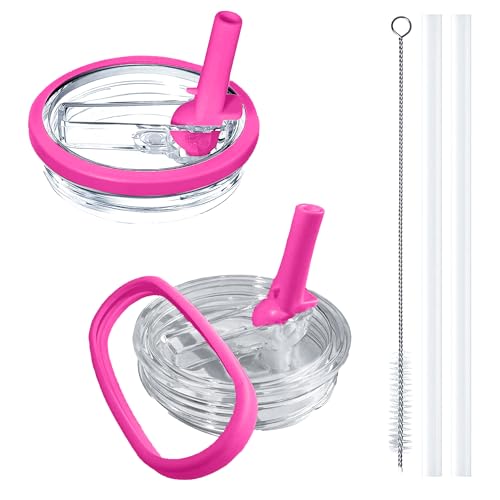 Image of 2 Pack Stanley Lids 40 oz Leakproof, with Flip Straw Lid, Stanley Cup Accessories, Stanley Lids Replacement for Stanley Quencher H2.0 40 oz Tumbler (Only), BPA Free (Rose Red)