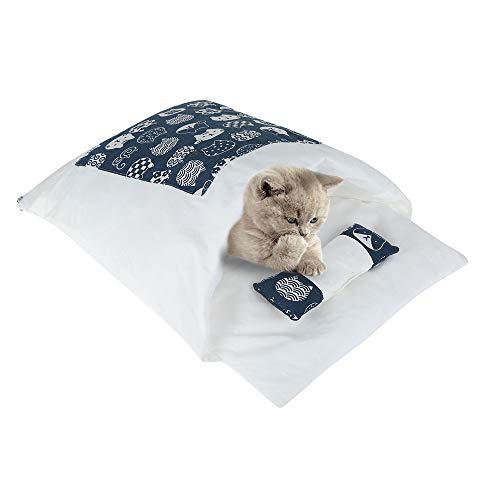 Kindness 猫 ベッド 猫用 お布団 ペットベッド 犬 ベッド ベット ふとん 和風 クッション 猫用 寝袋 あたたかい ペットマット 取り外し 洗える かわいい 冬用 暖か 保温 小型犬 小動物用 安眠 リラックス休憩 ペット用品 通年利用 枕付き