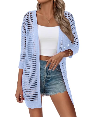 Image of Zeagoo Women's 2026 Summer Crochet Lightweight Cardigan Short Sleeve Boho Kimono Oversized Open Front Sweater Tops