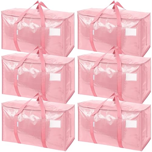 Image of TICONN 6 Pack Extra Large Moving Bags Heavy Duty with Zippers & Carrying Handles, Durable Storage Bags Moving Boxes for Closet Organizers and Storage (6 Pack, Coral)