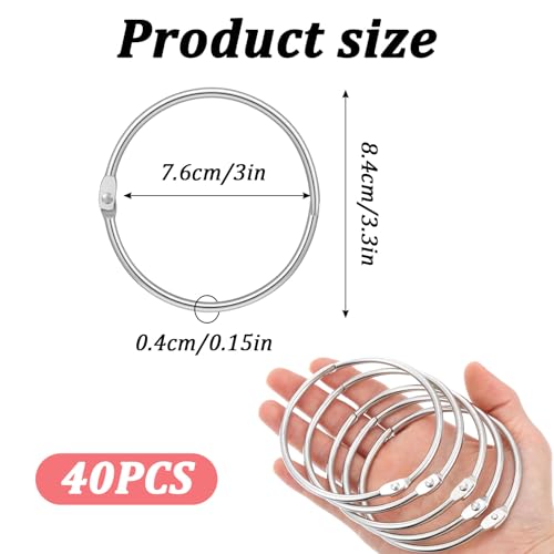 40 Packs Loose Leaf Binder Rings 3 Inch Binder Rings Heavy Duty Steel Office Book Ring for Paper, Keychain Key Ring for Index Cards for Home, School, and Office by Caeuiciw - Image 2