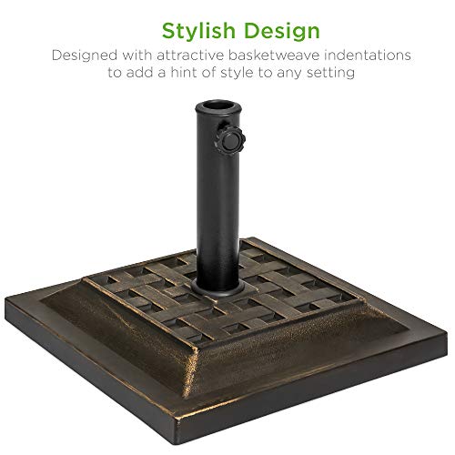 Best Choice Products 26Lb Outdoor Patio Umbrella Stand Heavy-Duty Steel Square Umbrella Base W/Bronze Finish, Decorative Basket Weave Pattern #TOP1