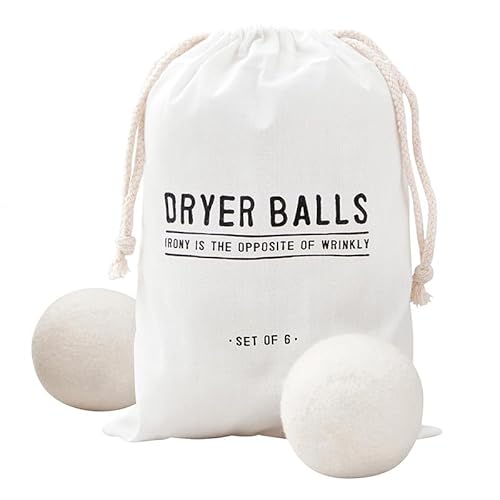 Santa Barbara Design Studio Wool Dryer Balls Natural Fabric Softener Woolly Ball Set in Muslin Storage Bag, 6-Pack, Opposite of Wrinkly