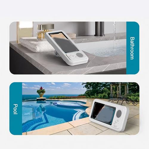 Support de téléphone de douche étanche avec haut-parleur Bluetooth, pack de 2 blanc