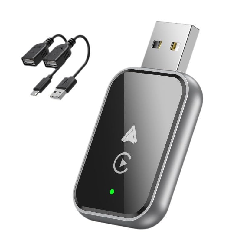 Wireless CarPaly & Android Adapter - Convert Factory Wired CarPlay to Wireless Car Play Dongle Plug, Work w/iPhone iOS 10+& Android 9+, 2 Cable Included USB A to USB C & A (Y7pro)-image-0