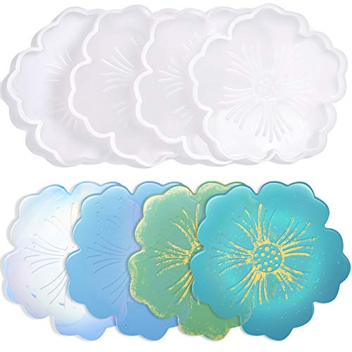 Silicone Coaster Molds, Ccozn 4 Pcs Flower Silicone Coaster Molds Coaster For Epoxy Resin Agate Coaster Cup Mat Molds For Resin Casting Silicone Molds For Making Diy Craft #TOP2
