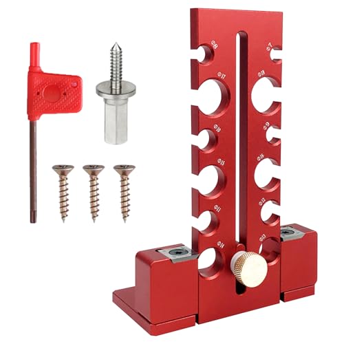 Kit de guide pour fabricant de chevilles, 12 trous Fabricant de chevilles 7mm-18mm Outil auxiliaire de fraisage de tige ronde avec lame en carbure à double tranchant (Rouge)