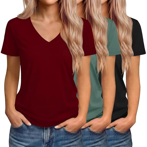 Riyiper 3 Pack Women's V Neck Loose Fit T Shirts, 3-Color, Small by Riyiper - Used condition - US$30.04