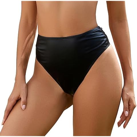 Gatielzana Metallic Thong Rave Bottoms High Cut High Waisted Cheeky Festival Rave Shorts, Black, XL Cover