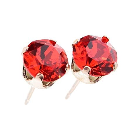 pewterhooter® 6mm Earrings for Women - 14k Rose Gold plated Sterling Silver studs made with sparkling Hyacinth crystal - Gift Box Cover