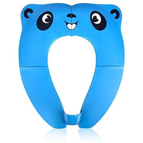 Pejoye Foldable Toilet Seat Toddler, Portable Toilet Training Seat for Kids, Travel Toddler Toilet Seat in ABS Material with 8 Anti Slip Silicon Pads and 1 Carry Bag, Blue Panda Cover