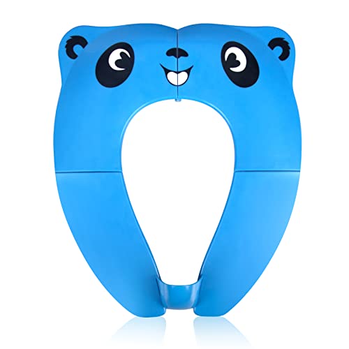 Pejoye Faltbarer Kinder Toilettensitz Klappbarer Kinder Toilettentrainer für Unterwegs Töpfchen WC Sitz Kleinkind Tragbar Reise WC Sitz Kleinkind Töpfchentrainer mit Aufbewahrungstüte Blauer Panda
