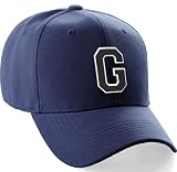 Classic Baseball Hat Custom A to Z Initial Team Letter, Navy Cap White Black Letter G