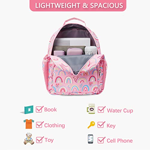 Telena Kids Backpack For Boys Girls, Cute Water Resistant Toddler Preschool Backpack With Adjustable Padded Straps, Pink Rainbow #TOP6