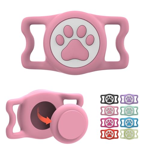ilFindYou Waterproof Airtag Dog Collar Holder for Apple Air Tag Silicone Dog Airtag Holder for Dogs & Cat Collars(Pink)