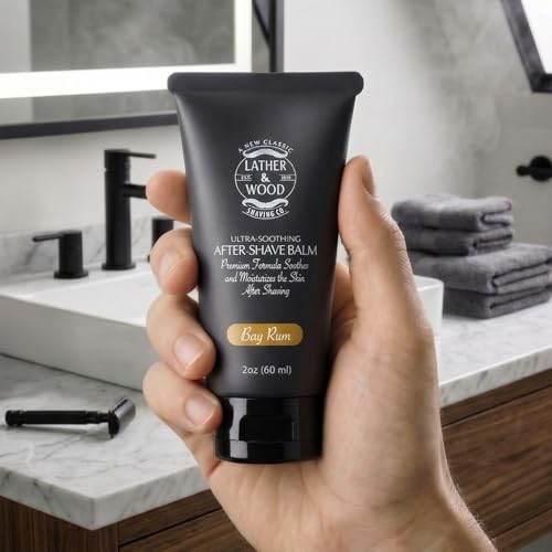 Image of Lather & Wood Aftershave Balm - Aftershave Lotion for Men with a Classic Bay Rum Scent