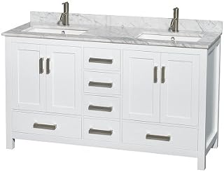 Wyndham Collection Sheffield 60 inch Double Bathroom Vanity in White, White Carrara Marble