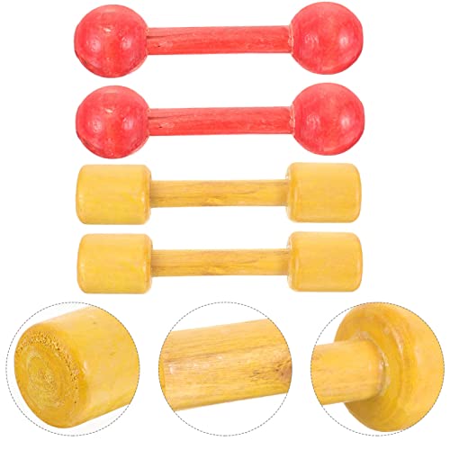 Wooden Barbell 2 Pairs Kids Dumbbells Wood Hand Weights Home Gym Exercise Barbell Children Exercise Fitness Sport Toy For Kindergarten Sports Equipment Supplies Yellow #TOP3