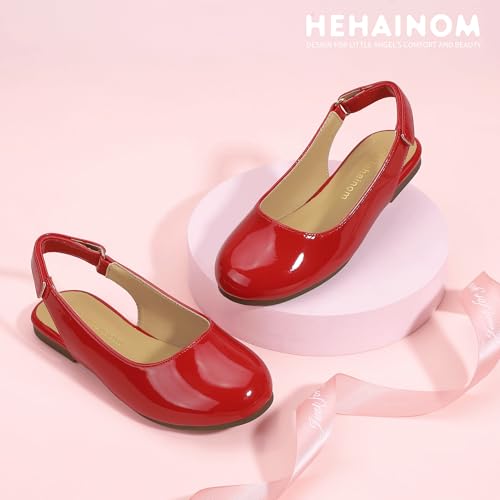 Image of Hehainom Girls Dress Shoes Slingback Flats Round Toe Toddler Little Kids Sandals Summer Flower Girl Communion Church Shoes