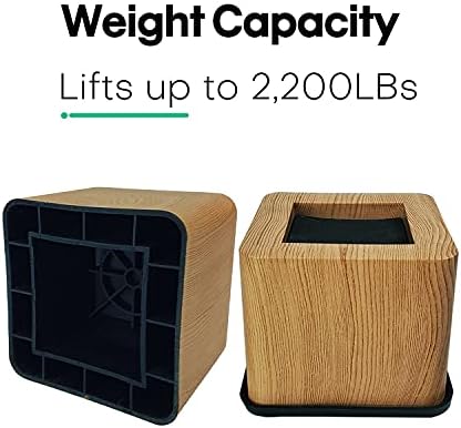 aspeike 3 INCH Square Bed and Furniture Risers Heavy Duty Bed Lifts - Lifts Up to 2,200 LBs Couch Sofa or Table RisersPlastic Wooden Color, 4 Pcs