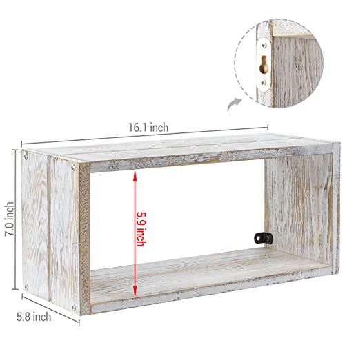 Mygift Whitewashed Solid Wood Wall Mounted Floating Shadow Box Style Kitchen Shelf, Rectangular Wooden Display Shelves And Spice Storage Rack #TOP2