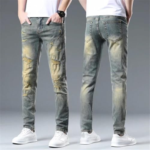 Men Vintage Slim Skinny Stretch Distressed Jeans Trousers Streetwear Patchwork Top Jeans4