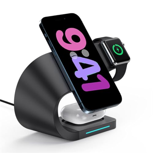Image of Sevenaire MagCharge D1800 3-in-1 Wireless Charging Dock [23W Fast Charge] [Mag-Safe Compatible] for iPhone 17,16,15,14,13,12 Series | iWatch | Air-Pods (Black)