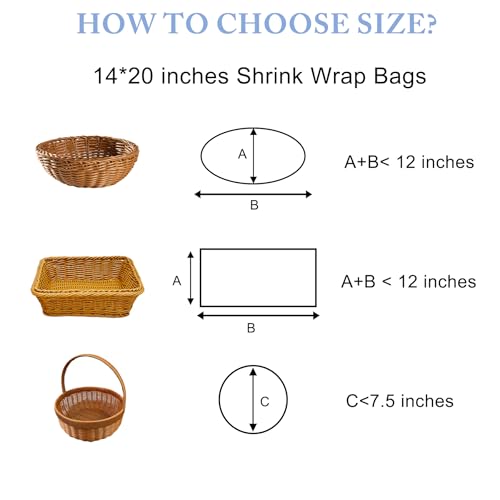 Image of Shrink Wrap Bags, 100Pcs 14x 20 Inches Clear PVC Heat Seal Bags Film for Packagaing Gift Basket,Shoes,Jars,Large handicrafts, gift,cookie trays and Homemade DIY Projects