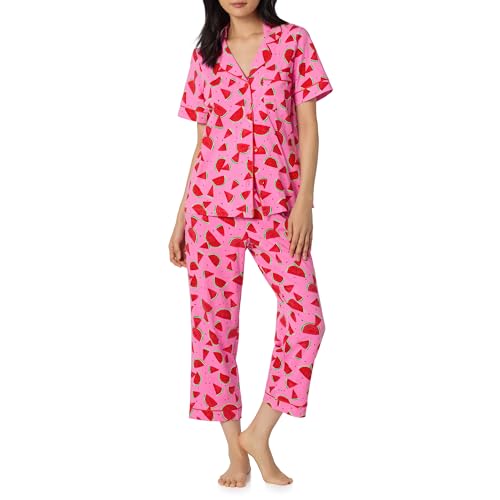 Image of Bed Head PJs Womens Matching Pajamas - Soft Organic Cotton Button Down PJ Shirt & Cropped Pants Set - Loungewear & Sleepwear
