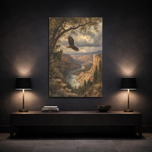 Tableau aigle vintage grand format 40x60 cm décor salon chic