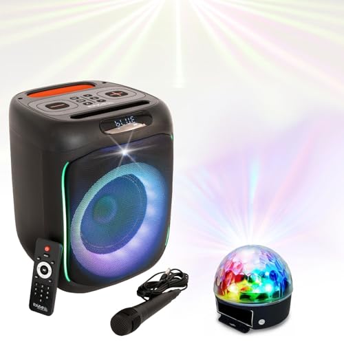 Ibiza - Pack Enceinte Bluetooth Lumineux Autonome Karaoké CUBE180 180W SD USB 1 Micro - Jeu Lumières Astro LED 6 Couleurs - Enfant Cadeau