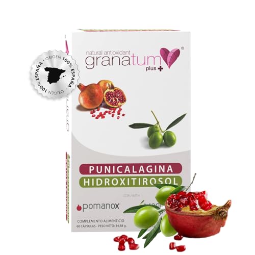 Granatum Plus - Punicalagina e Hidroxitirosol - Extracto de Granada y Oliva Extra Virgen - Antioxidante y Antiinflamatorio - Cuidado de la Piel - Producido en España - 1 Caja 60 Cápsulas