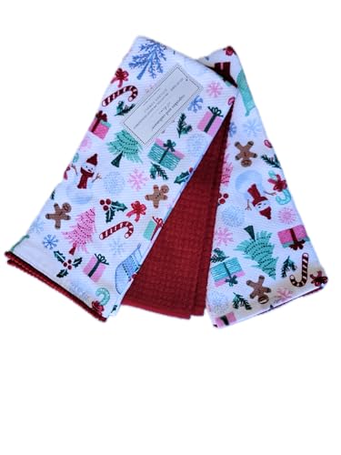 cupcakes and cashmere Kitchen Towels, 18W x 28L inches, Set of 3 (Pink Trees, Candy Canes & Stockings)