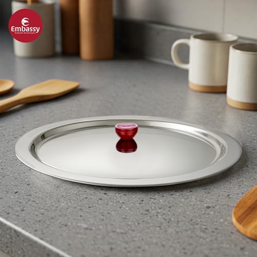 Image of Embassy Stainless Steel Set of 3 Multipurpose Lid /Cover with Heat Resistant Knob | Size 23 /25.5 /28.5 cm | Cover for Utensils, Tava, Topes, Kadhai, Pots and Pans