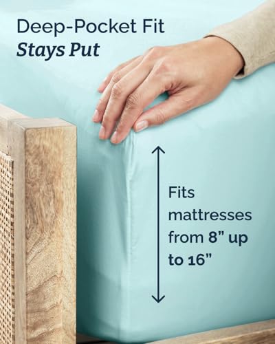 Image of Twin XL 4 Piece Sheet Set - College Dorm Room Essentials - Spa Blue | Ultra Soft Dorm Bedding Set, 8 inch to 16 inch Inch Deep Pockets, 1 Flat & 1 Fitted Sheet & 2 Pillowcases, Wrinkle & Fade Free