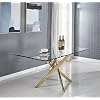 51" Dining Table for 4, Rectangular Glass Dining Room Table, Modern Luxury Dining Room Table with Tempered Glass Top and Cross Shaped Golden Stainless Steel Legs for Kitchen Dining Room